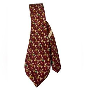 SALVATORE FERRAGAMO Dog Print Design Print Silk Tie Made In Italy
